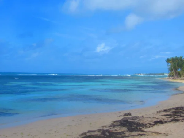 Plage Sable Blanc Mer Turquoise Sous Ciel Bleu — Photo