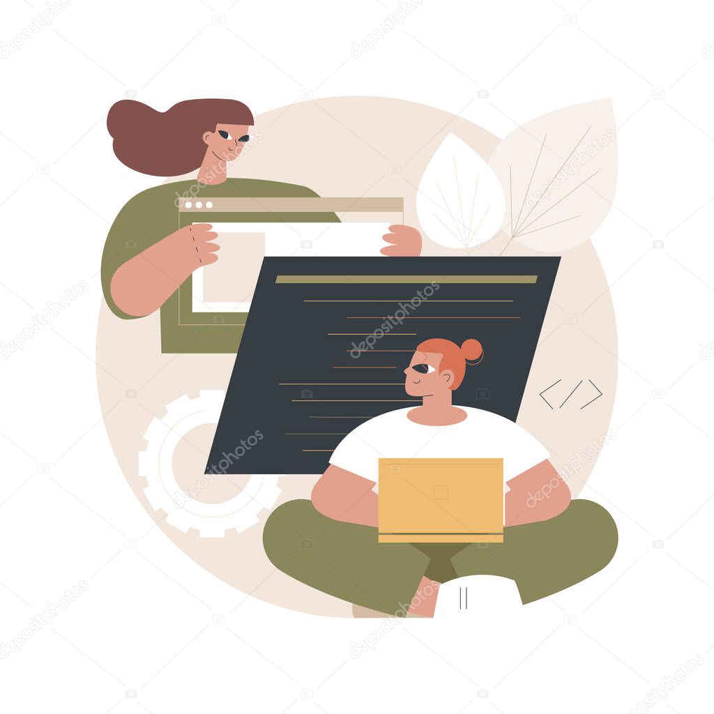 Computer programming camp abstract concept vector illustration. Computer science camp, cyber education course, technology education, engineering and robotics, testing software abstract metaphor.