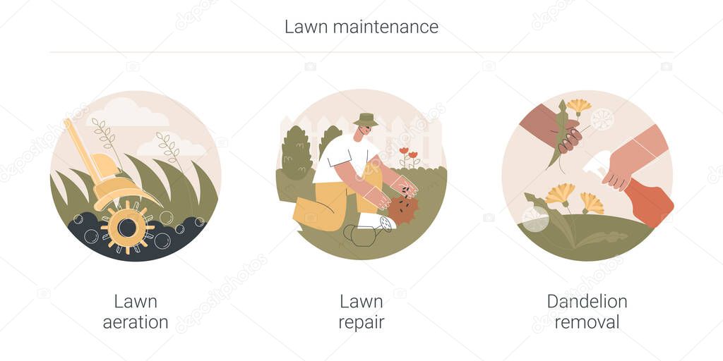 Lawn maintenance abstract concept vector illustrations.