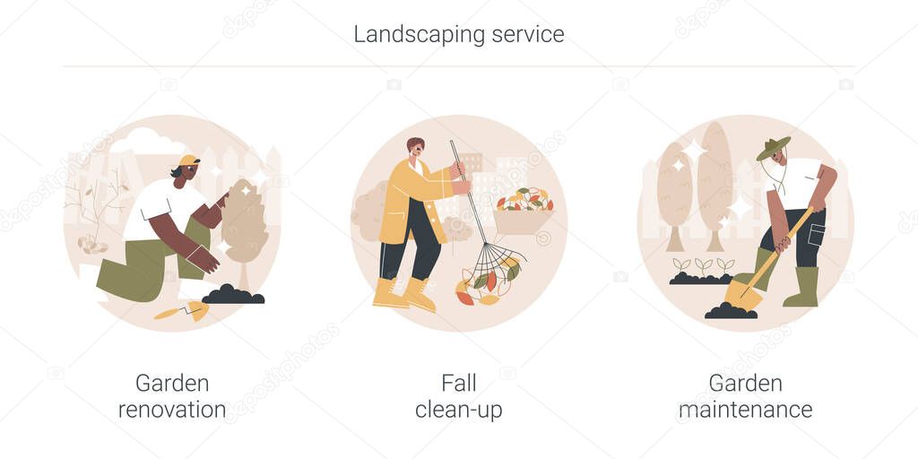 Landscaping service abstract concept vector illustrations.