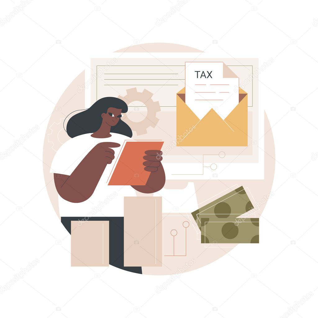 Desktop tax filing software abstract concept vector illustration.