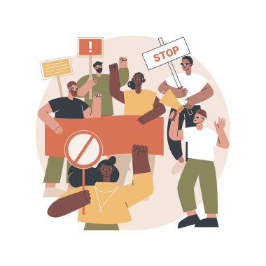 Kitle protestosu soyut konsept vektör çizimi. Gösteriler, şiddet eylemleri, sosyal hareketler, siyasi haklar, ırksal eşitlik, yasa uygulama, siyasi aktivist, demokrasi soyut metaforu.