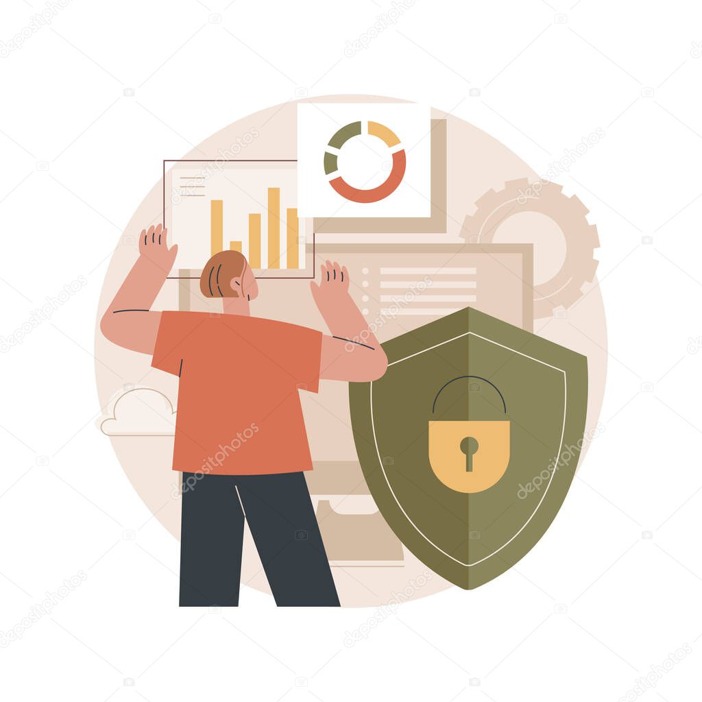 Cyber security risk management abstract concept vector illustration. Cyber security report analysis, risk mitigation management, protection strategy, identify digital threat abstract metaphor.