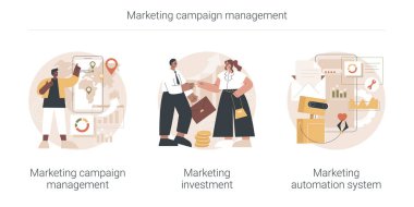 Pazarlama kampanyası yönetimi soyut konsept vektör çizimleri.