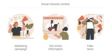 Sosyal ağ içeriği soyut konsept vektör çizimleri.