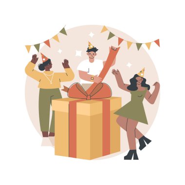 Hediye açıcı parti soyut konsept vektör çizimi.