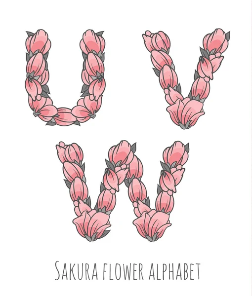 Sakura flowers alphabet — Stock Vector