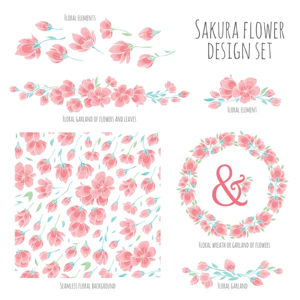 Conjunto de flores Sakura — Vector de stock