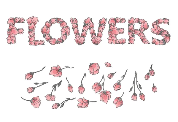 Letras con flores de sakura — Vector de stock