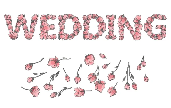 Belettering met sakura bloemen — Stockvector