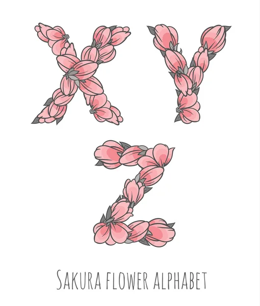 Sakura flowers alphabet — Stock Vector