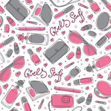Gray and pink girl stuff - Vector seamless pattern. clipart
