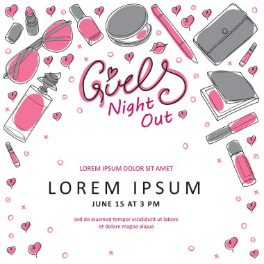 Girls Night Out Party Invitation Card Design in Vector clipart