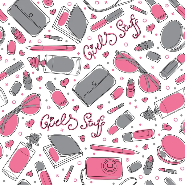 Cosas de niña gris y rosa - Patrón sin costura vectorial . — Vector de stock