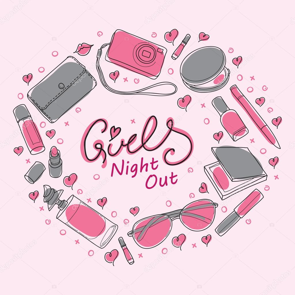 Girls Night Out Party Invitation Card Design in Vector