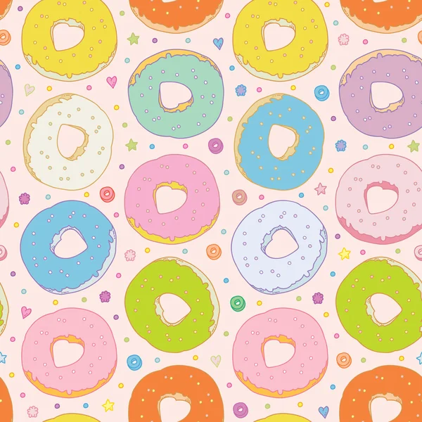 Doce colorido donuts vetor sem costura fundo — Vetor de Stock