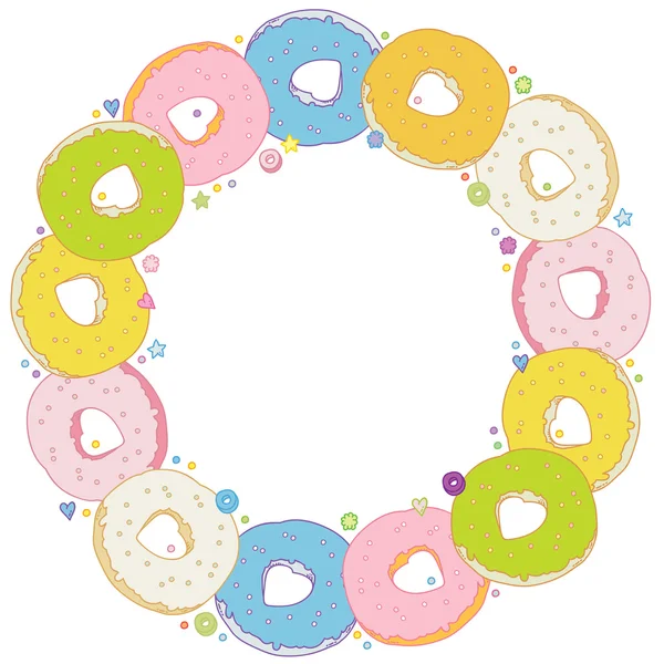 Sweet Round Frame with colorful donuts — Stock Vector