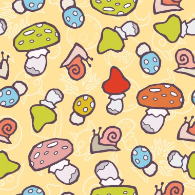 Cadılar Bayramı sorunsuz vektör arka plan - mantar ve salyangoz