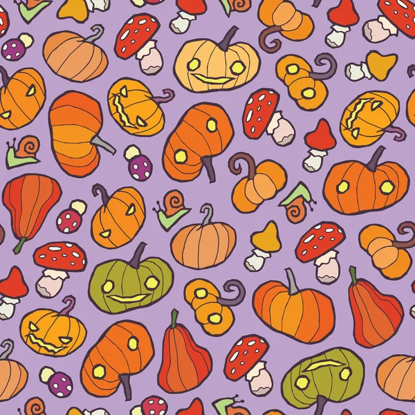 Halloween fundo vetor sem costura - cogumelos e abóbora — Vetor de Stock