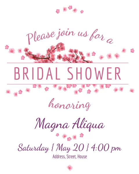 Invitation bridal shower card with sakura vector template — Stock Vector