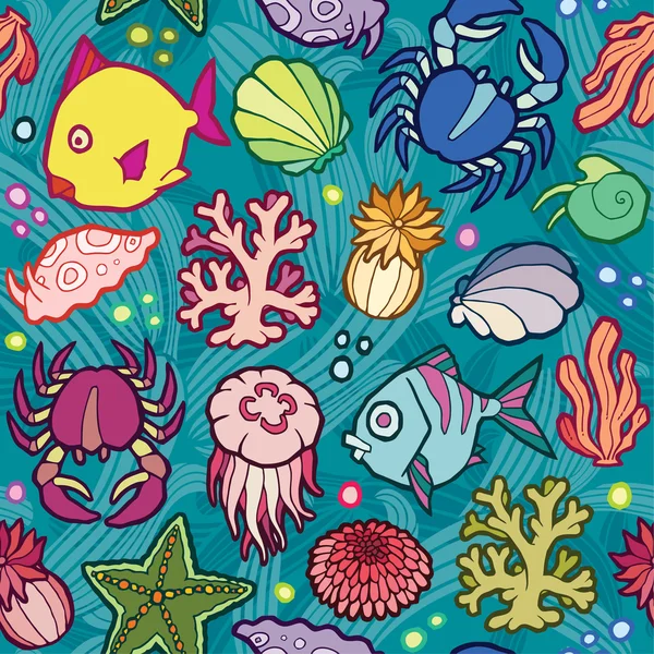 Seamless vector pattern marine animals and plants — Stock Vector