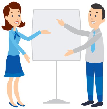 Adam büyük bir belge gösterilen kadın.