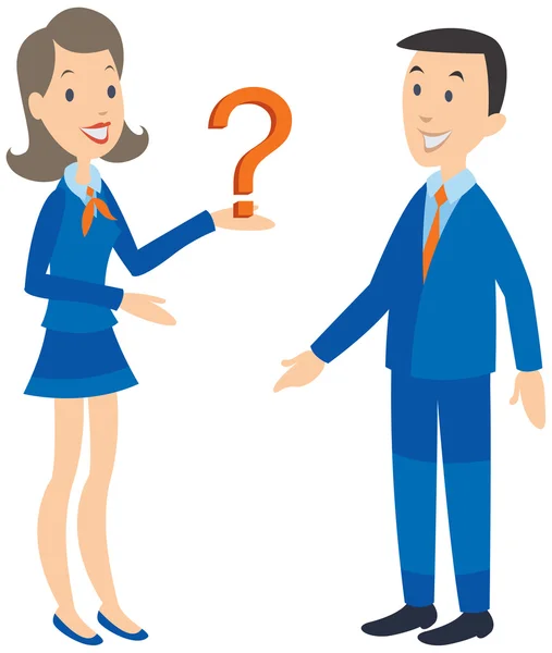 Woman gives to man question — Stock Vector