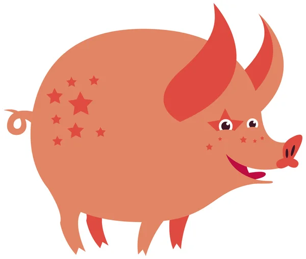 Piggy rosa dos desenhos animados com estrelas — Vetor de Stock