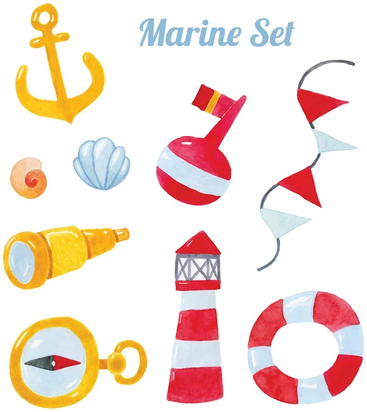 Marine watercolor hand drawing art — Stock Vector