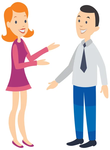 Woman talking to man. Happy faces. — Stock Vector