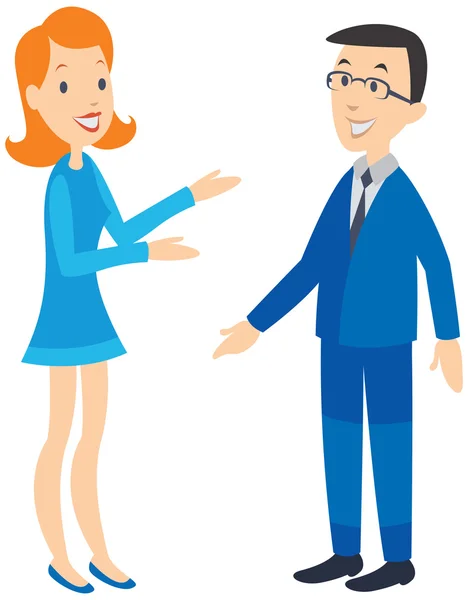 Woman talking to man. Happy faces. — Stock Vector