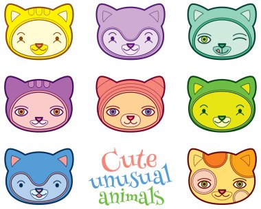 Sevimli hayvanlar kafaları vektör set