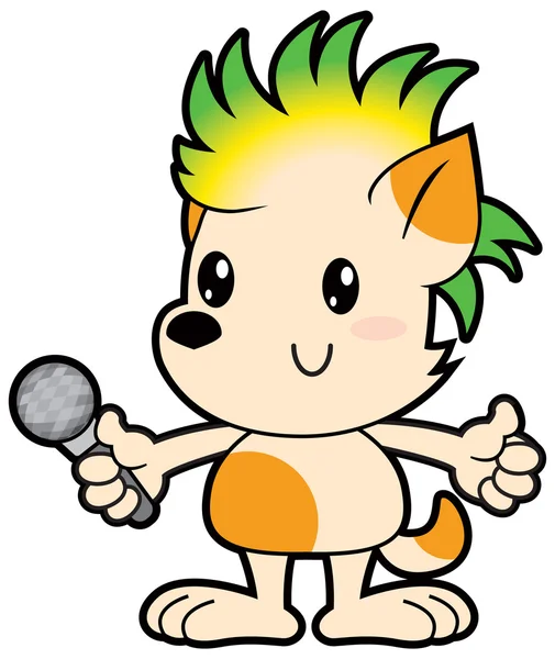 Cartoon little dog with punk haircut sings karaoke — Stock Vector