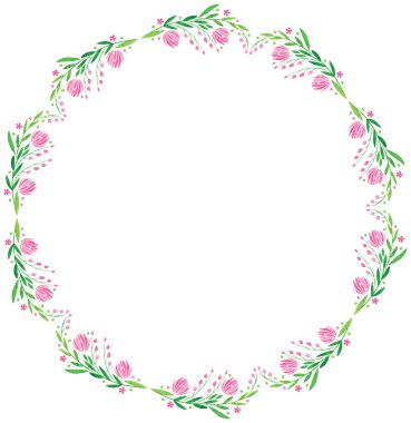 suluboya vektör yuvarlak çerçeve - büyük pembe çiçek yaprakları ile