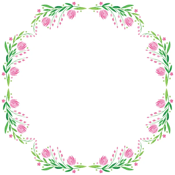 suluboya vektör yuvarlak çerçeve - büyük pembe çiçek yaprakları ile