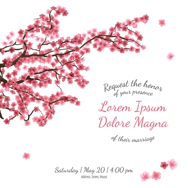 Invitation carte de douche nuptiale avec modèle vectoriel sakura — Image vectorielle