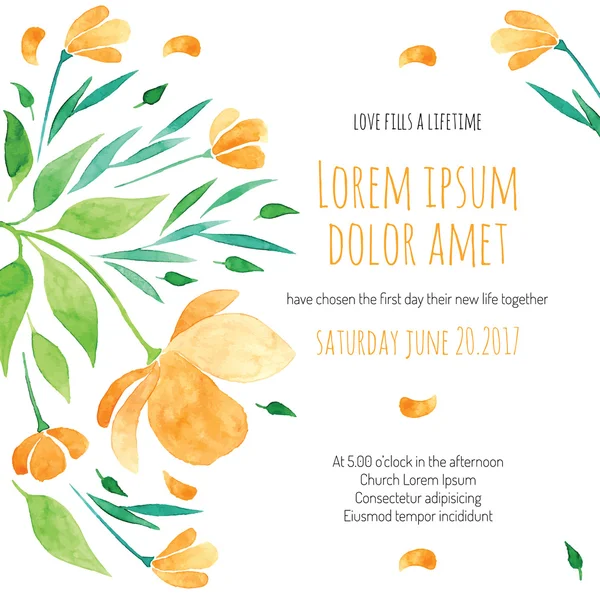 Invitation carte de douche nuptiale avec modèle vectoriel fleur orange — Image vectorielle