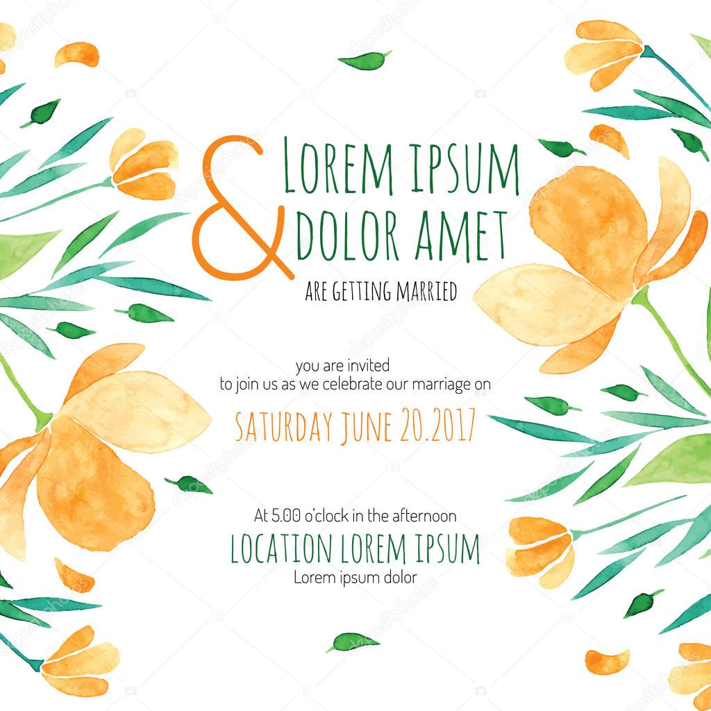 Invitation bridal shower card with orange flower vector template