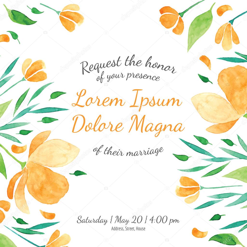 Invitation bridal shower card with orange flower vector template