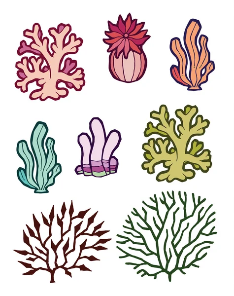 Vector conjunto de plantas submarinas algas corales anémonas marinas — Vector de stock