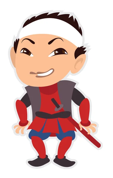 Усміхнений мультяшний самурай з мечем — стоковий вектор