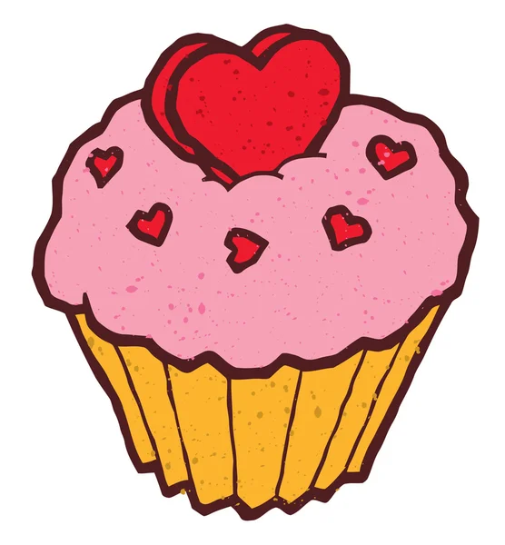 ピンクのハート形の装飾とピンクのアイシングをケーキ カップケーキのイラスト — ストックベクタ