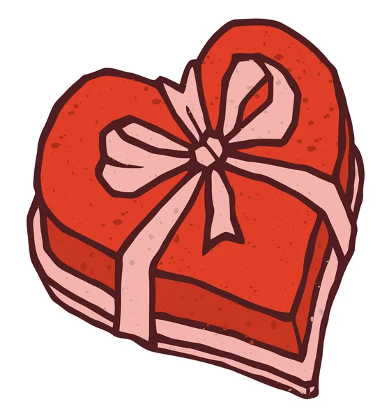 Día de San Valentín regalo en forma de corazón caja de dulces con lazo decorativo — Vector de stock