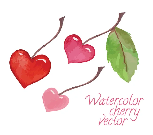 Sabrosas cerezas en forma de corazón en las ramas — Vector de stock