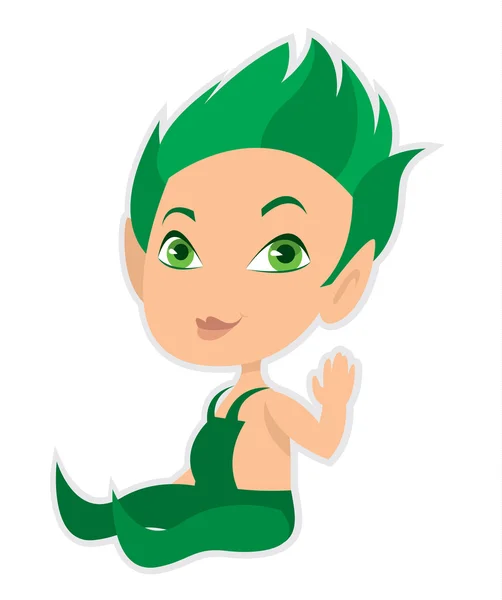 Little cartoon elf in green overalls — Stock Vector