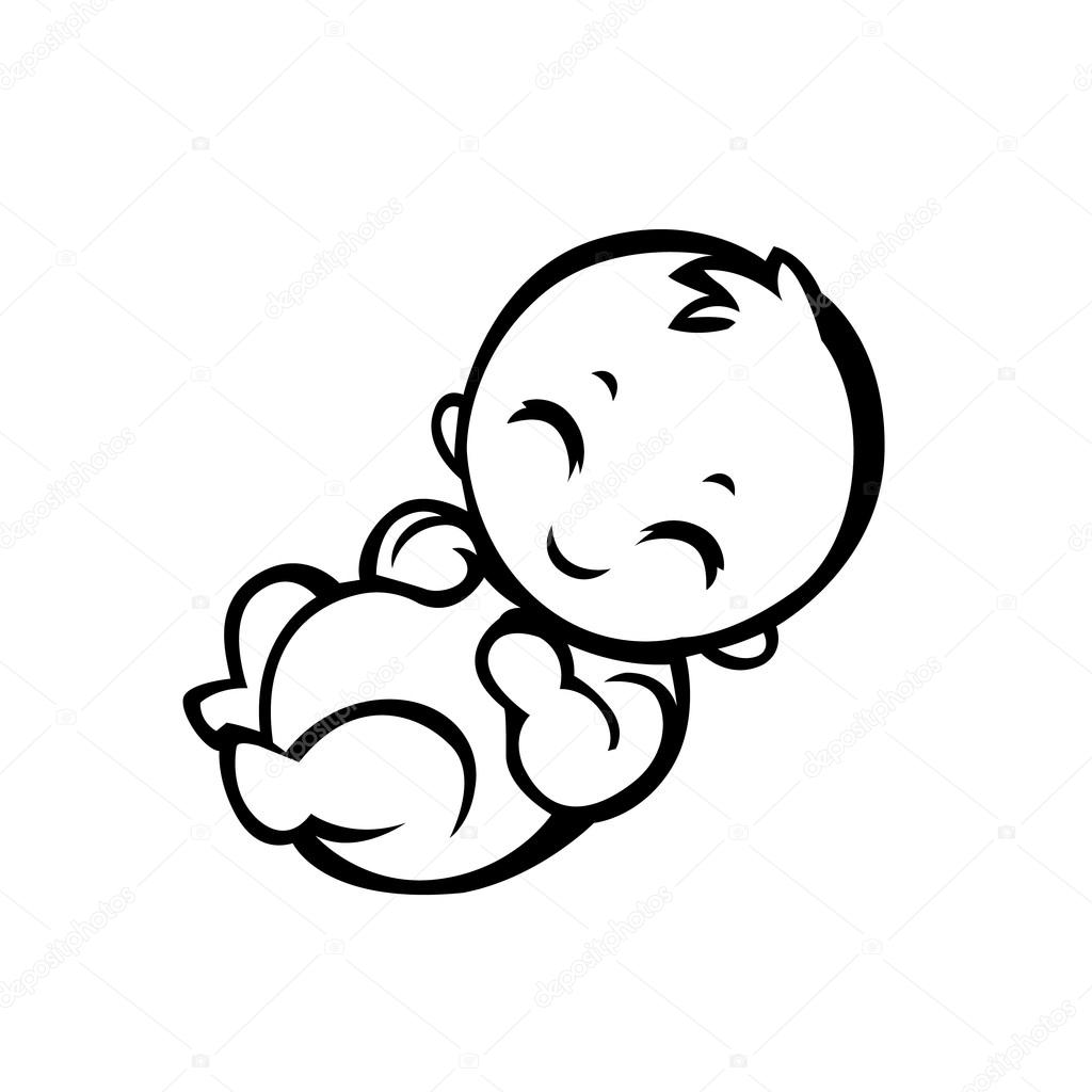 Newborn little baby smiling with small arms and legs stylized simplified form suitable for icons and logos
