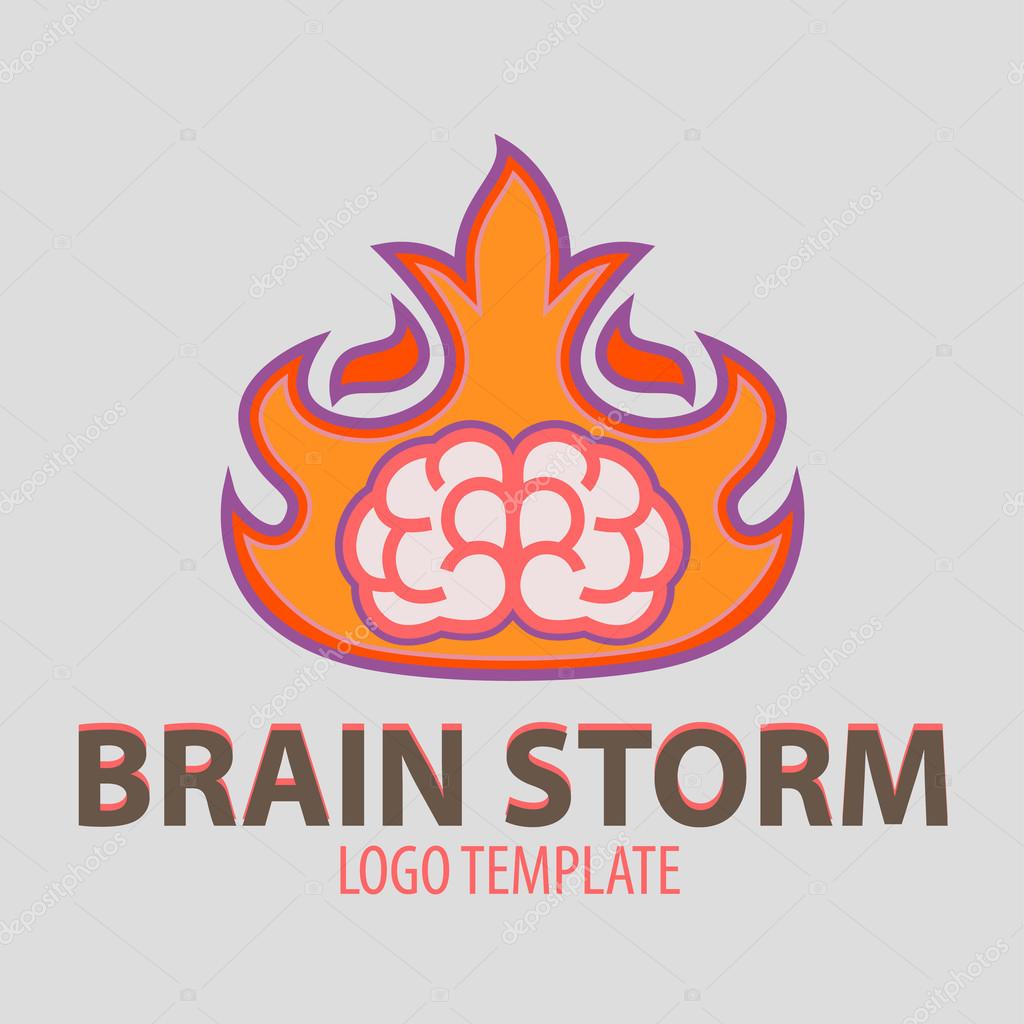Brainstorm brain on fire hard work of the brain fire stylized template logo can also be used for design and symbols