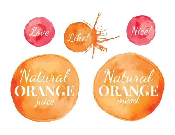 Círculo de pintura naranja con letras y salpicaduras — Vector de stock