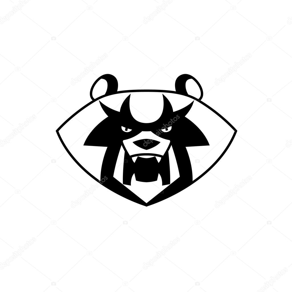 Panda Bear head with bared fangs stylized growls - useful for logos design T-shirts labels and mascots