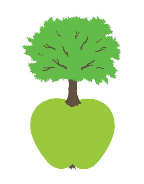 Groene appel met boom — Stockvector